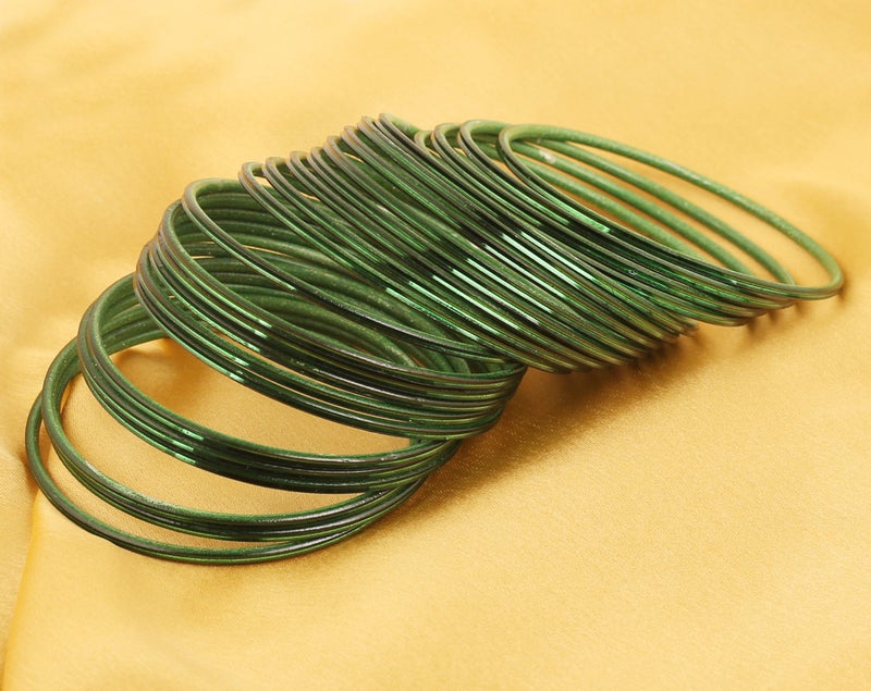 Touchstone Colorful Bangle Collection Modern Pretty Attractive Look Wrist Filler Indian Bollywood Emerald Green Color Thin Designer Jewelry Metal Bangle Bracelets Set Of 24. For Women - Image 3